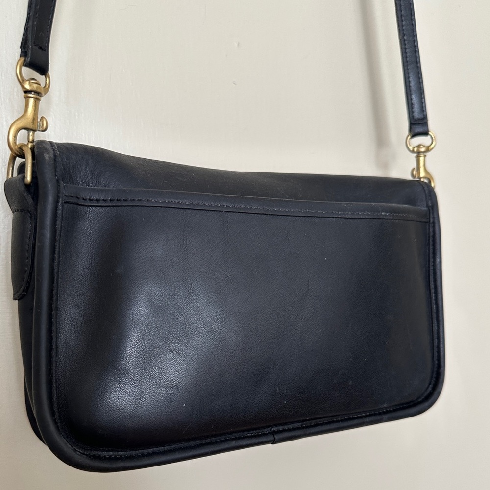 Vintage Black Leather Coach Penny Crossbody Purse - Picture 5 of 15